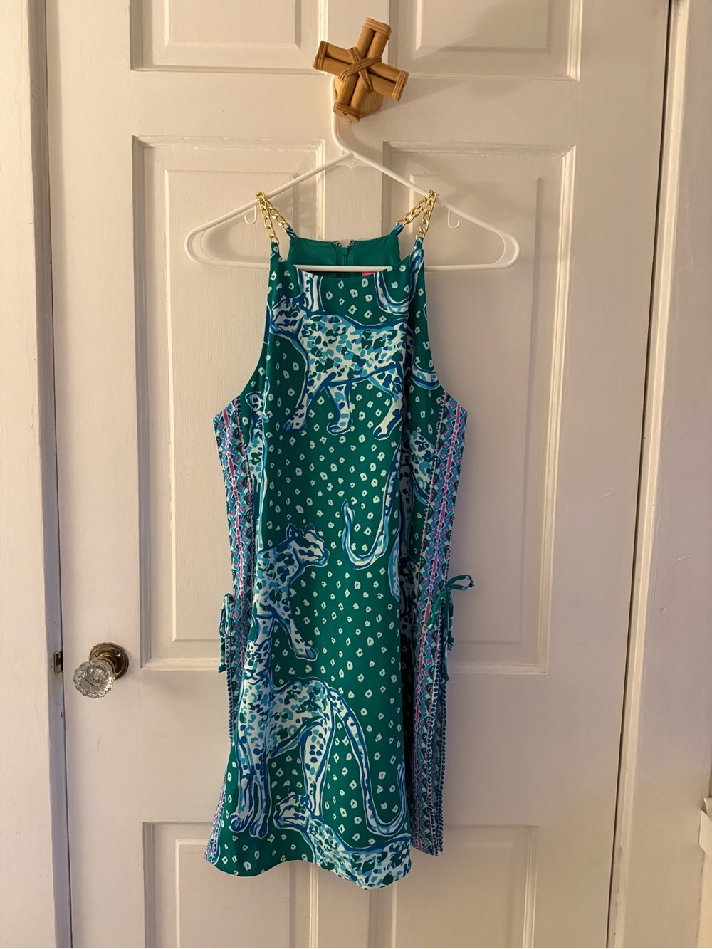 Lilly Pulitzer Teal Mini Dress with Blue & White Leopard Print